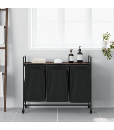 vidaXL Laundry Basket 3 Compartments with Wheels Brown Oak
