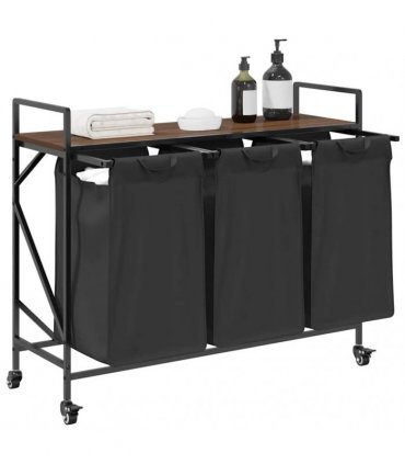 vidaXL Laundry Basket 3 Compartments with Wheels Brown Oak