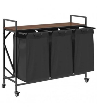 vidaXL Laundry Basket 3 Compartments with Wheels Brown Oak