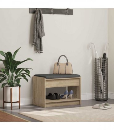 vidaXL Hall Bench with Cushion with Shelf Sonoma Oak 63 x 38 x 45 cm