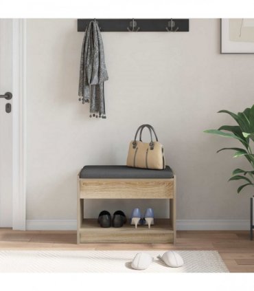 vidaXL Hall Bench with Cushion with Shelf Sonoma Oak 63 x 38 x 45 cm