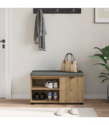 vidaXL Hall Bench with Cushion with Shelf Artisan Oak 80 x 38 x 46 cm