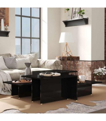 vidaXL Coffee Table | Set of 2 | High gloss black | Chipboard | Rectangular