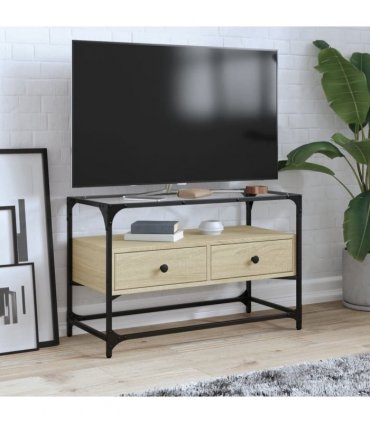vidaXL TV Cabinet with Glass Top Sonoma Oak 80x35x51 cm Engineered Wood
