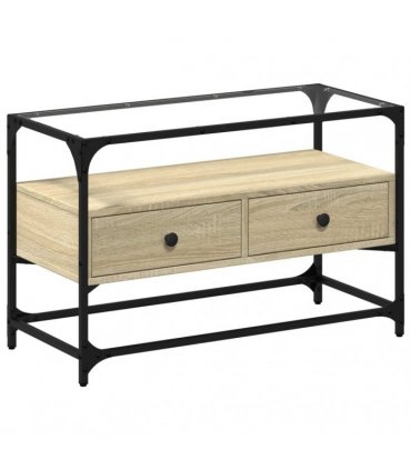 vidaXL TV Cabinet with Glass Top Sonoma Oak 80x35x51 cm Engineered Wood