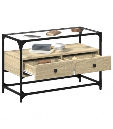 vidaXL TV Cabinet with Glass Top Sonoma Oak 80x35x51 cm Engineered Wood
