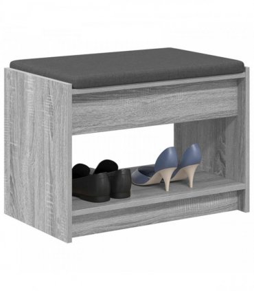 vidaXL Hall Bench with Cushion with Shelf Grey Sonoma 63 x 38 x 45 cm