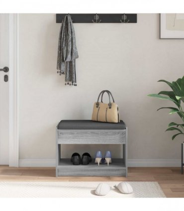 vidaXL Hall Bench with Cushion with Shelf Grey Sonoma 63 x 38 x 45 cm
