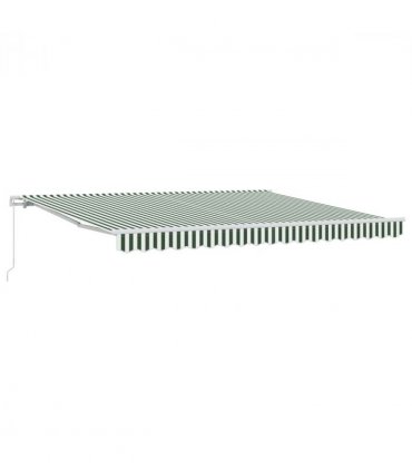 vidaXL Retractable Awning Manual Green and White 400 x 300 cm