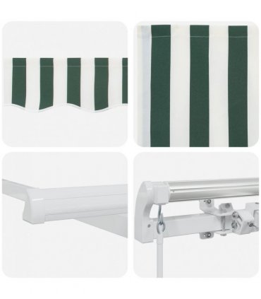 vidaXL Retractable Awning Manual Green and White 400 x 300 cm