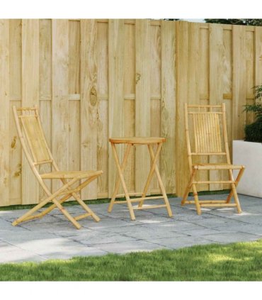 vidaXL Bistro Set | Natural Bamboo | Bamboo | Medium | Foldable | Bistro Set