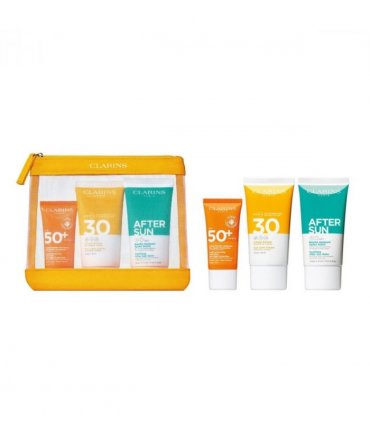 Clarins Essential Suncare Travel Set (Face SPF50 30ml  Body SPF30 75ml  After Sun Balm 75ml)