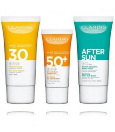 Clarins Suncare Travel Set (Face Cream SPF50 30ml  Body Cream SPF30 75ml  After Sun Balm 75ml)