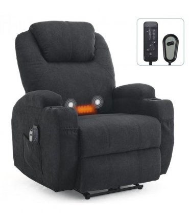 Electric Recliner Chair with 2-Point Massage & Heating, Black Fabric Indoor Functional Chair, 120kg Weight Capacity, Adjustable Reclining Chair for Living Room