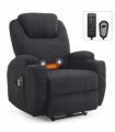 Electric Recliner Chair with 2-Point Massage & Heating, Black Fabric Indoor Functional Chair, 120kg Weight Capacity, Adjustable Reclining Chair for Living Room