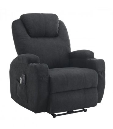 Electric Recliner Chair with 2-Point Massage & Heating, Black Fabric Indoor Functional Chair, 120kg Weight Capacity, Adjustable Reclining Chair for Living Room