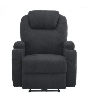 Electric Recliner Chair with 2-Point Massage & Heating, Black Fabric Indoor Functional Chair, 120kg Weight Capacity, Adjustable Reclining Chair for Living Room