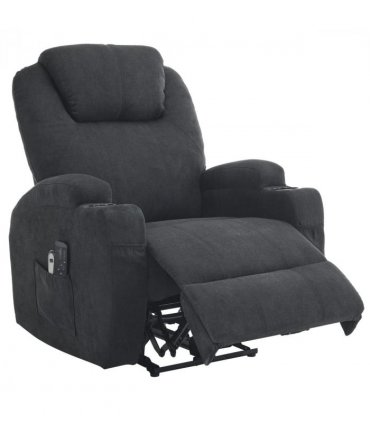 Electric Recliner Chair with 2-Point Massage & Heating, Black Fabric Indoor Functional Chair, 120kg Weight Capacity, Adjustable Reclining Chair for Living Room