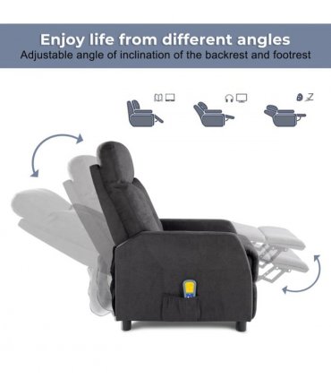 Fabric With 6-Point Massage Heating Function Electric Recliner Black