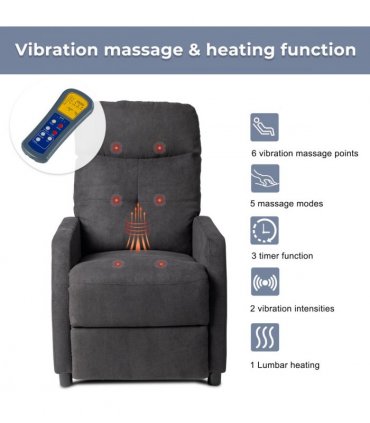 Fabric With 6-Point Massage Heating Function Electric Recliner Black