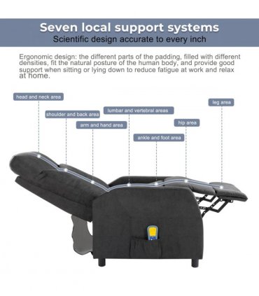Fabric With 6-Point Massage Heating Function Electric Recliner Black