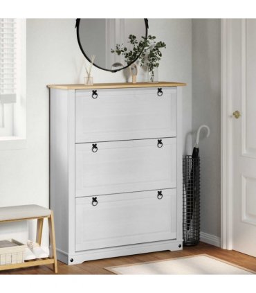 vidaXL Shoe Cabinet Corona White 99 x 32 x 122 cm Solid Pine Wood