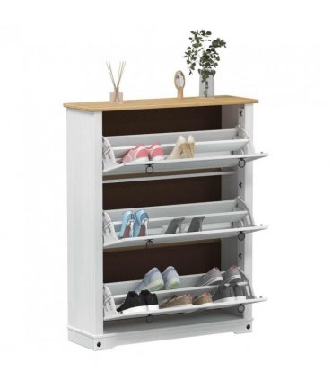 vidaXL Shoe Cabinet Corona White 99 x 32 x 122 cm Solid Pine Wood