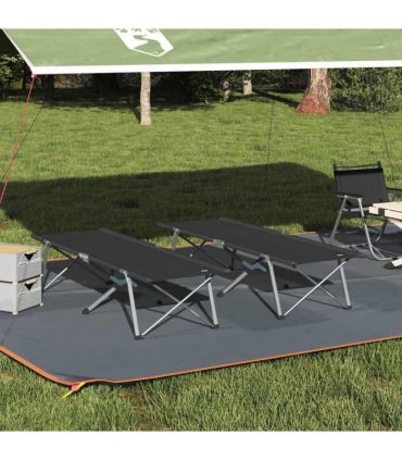 vidaXL Folding Camping Bed Folding 2 pcs Black 194 x 62.5 x 42.5 cm