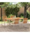 vidaXL Dining Table 150x90x75 cm Solid Acacia Wood and Stainless Steel