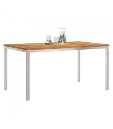 vidaXL Dining Table 150x90x75 cm Solid Acacia Wood and Stainless Steel