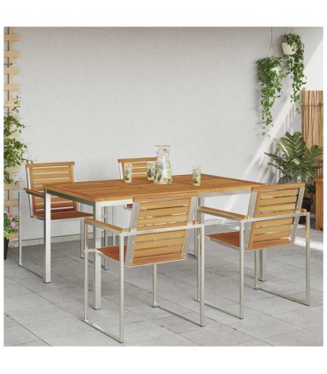 vidaXL Dining Table 150x90x75 cm Solid Acacia Wood and Stainless Steel