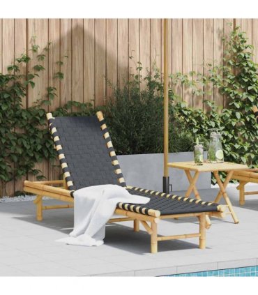 vidaXL Sun Lounger with Black Woven Webbing 55x200x30 cm Bamboo