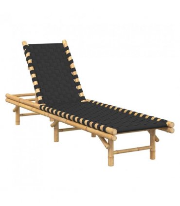 vidaXL Sun Lounger with Black Woven Webbing 55x200x30 cm Bamboo