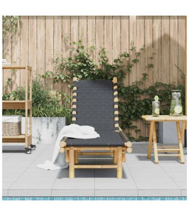 vidaXL Sun Lounger with Black Woven Webbing 55x200x30 cm Bamboo