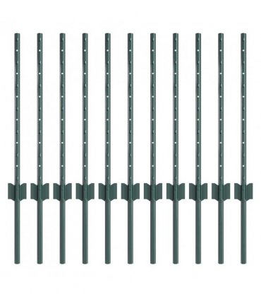 vidaXL Embedded Fence Post 11 pcs Green 100 cm Powder-Coated Steel