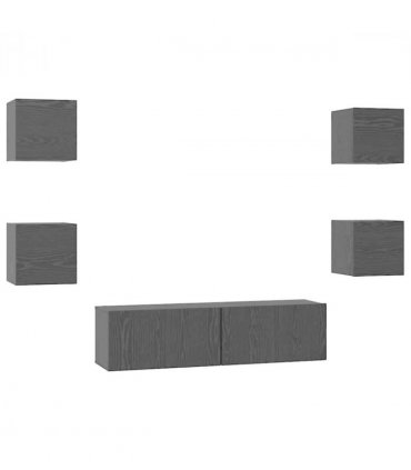 vidaXL TV Cabinet Set Wall-mounted 6 pcs Black Oak Engineered Wood
