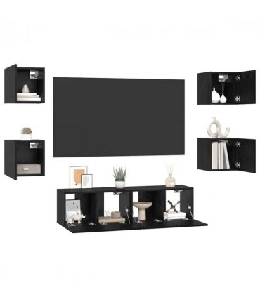 vidaXL TV Cabinet Set Wall-mounted 6 pcs Black Oak Engineered Wood