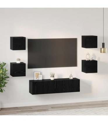 vidaXL TV Cabinet Set Wall-mounted 6 pcs Black Oak Engineered Wood