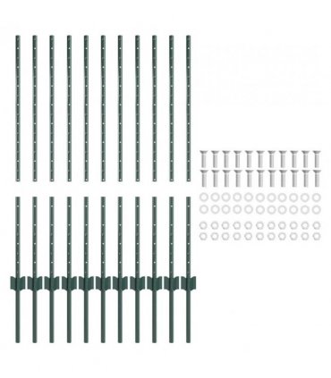 vidaXL Embedded Fence Post 11 pcs Green 140 cm Powder-Coated Steel