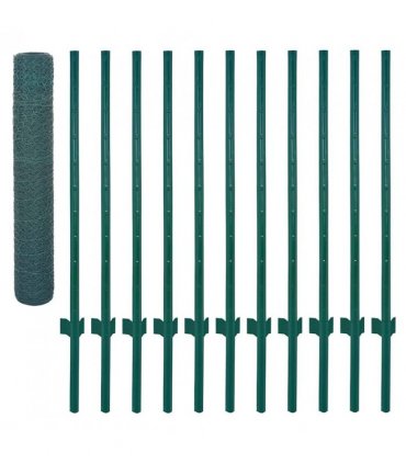vidaXL Wire Mesh Fence with Posts Steel 25x1 m Green