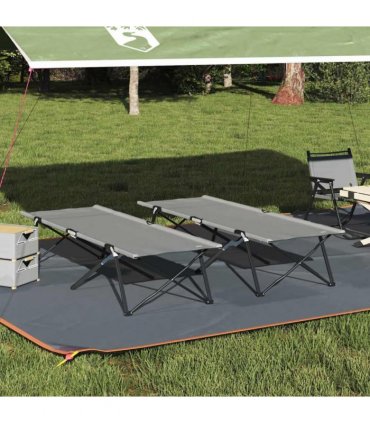 vidaXL Folding Camping Bed Folding Manual 2 pcs Grey 206 x 76 x 74 cm