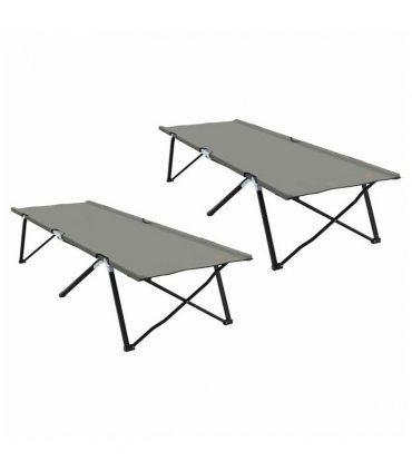 vidaXL Folding Camping Bed Folding Manual 2 pcs Grey 206 x 76 x 74 cm