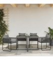 vidaXL Chair with Cushion 4 pcs Black and Anthracite PE Rattan