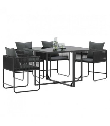 vidaXL Chair with Cushion 4 pcs Black and Anthracite PE Rattan