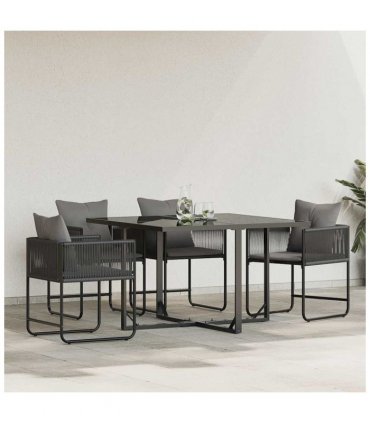 vidaXL Chair with Cushion 4 pcs Black and Anthracite PE Rattan