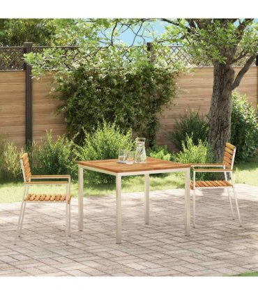 vidaXL Garden Chair 2 pcs Solid Acacia Wood and Stainless Steel