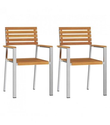 vidaXL Garden Chair 2 pcs Solid Acacia Wood and Stainless Steel