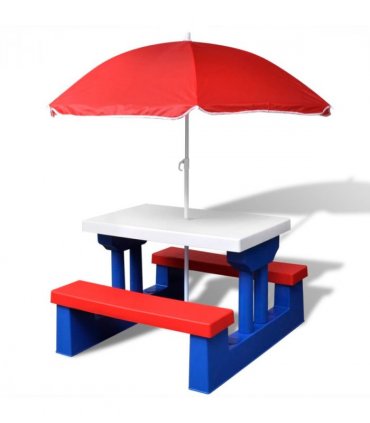 vidaXL Kids' Picnic Table with Benches and Parasol Multicolour