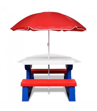 vidaXL Kids' Picnic Table with Benches and Parasol Multicolour