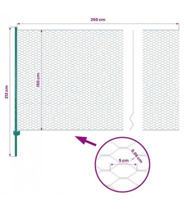 vidaXL Wire Mesh Fence with Posts Steel 25x1.5 m Green